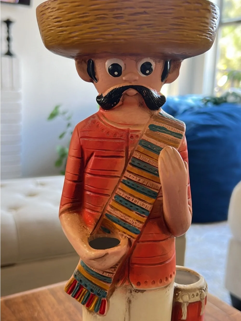 Hand-Painted Red Mexican Musician Figurine Candleholder